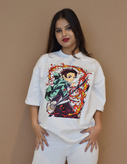 Tanjiro Demon Slayer Edition Oversized White Tees