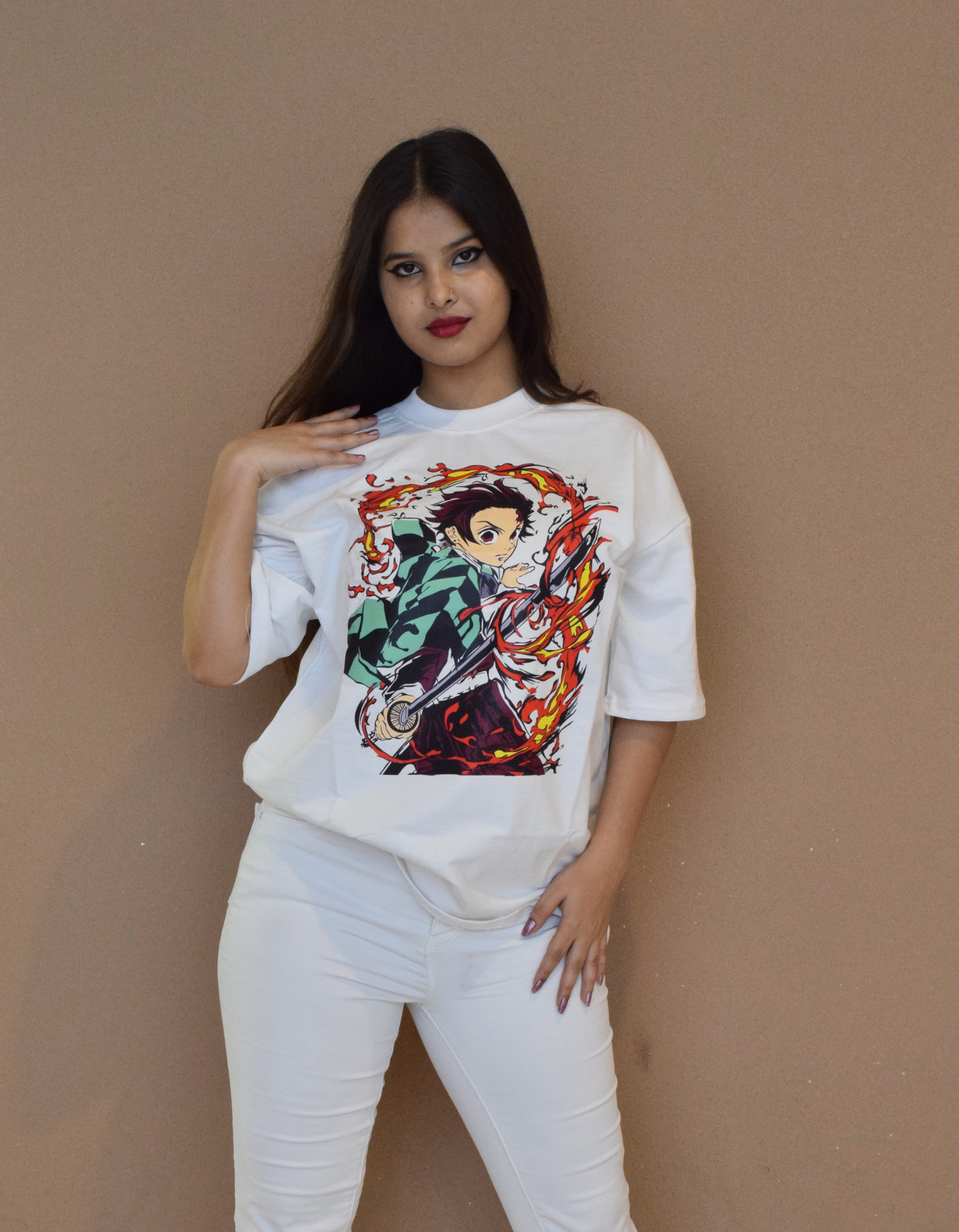 Tanjiro Demon Slayer Edition Oversized White Tees