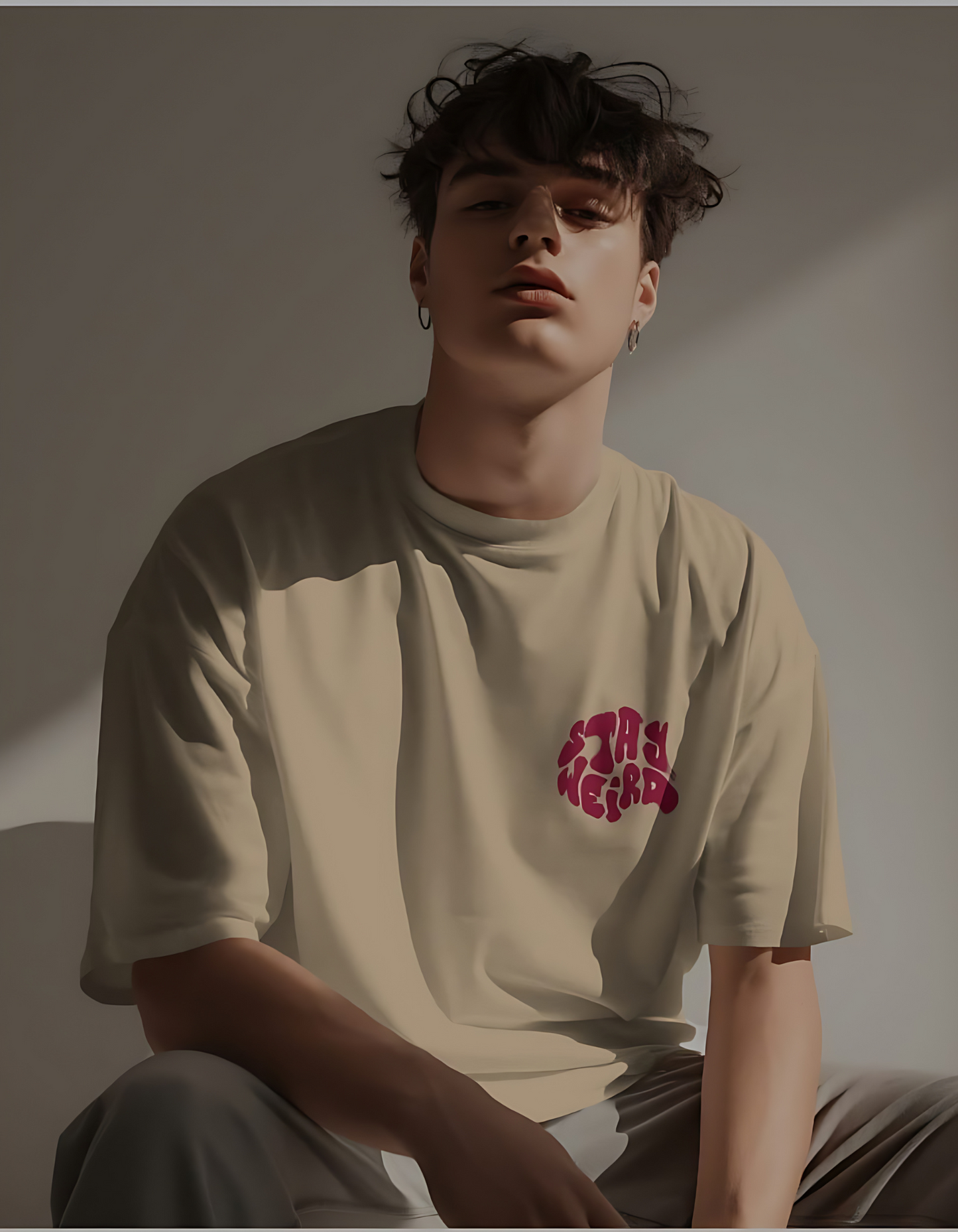 Stay Weird Oversized Beige Tees