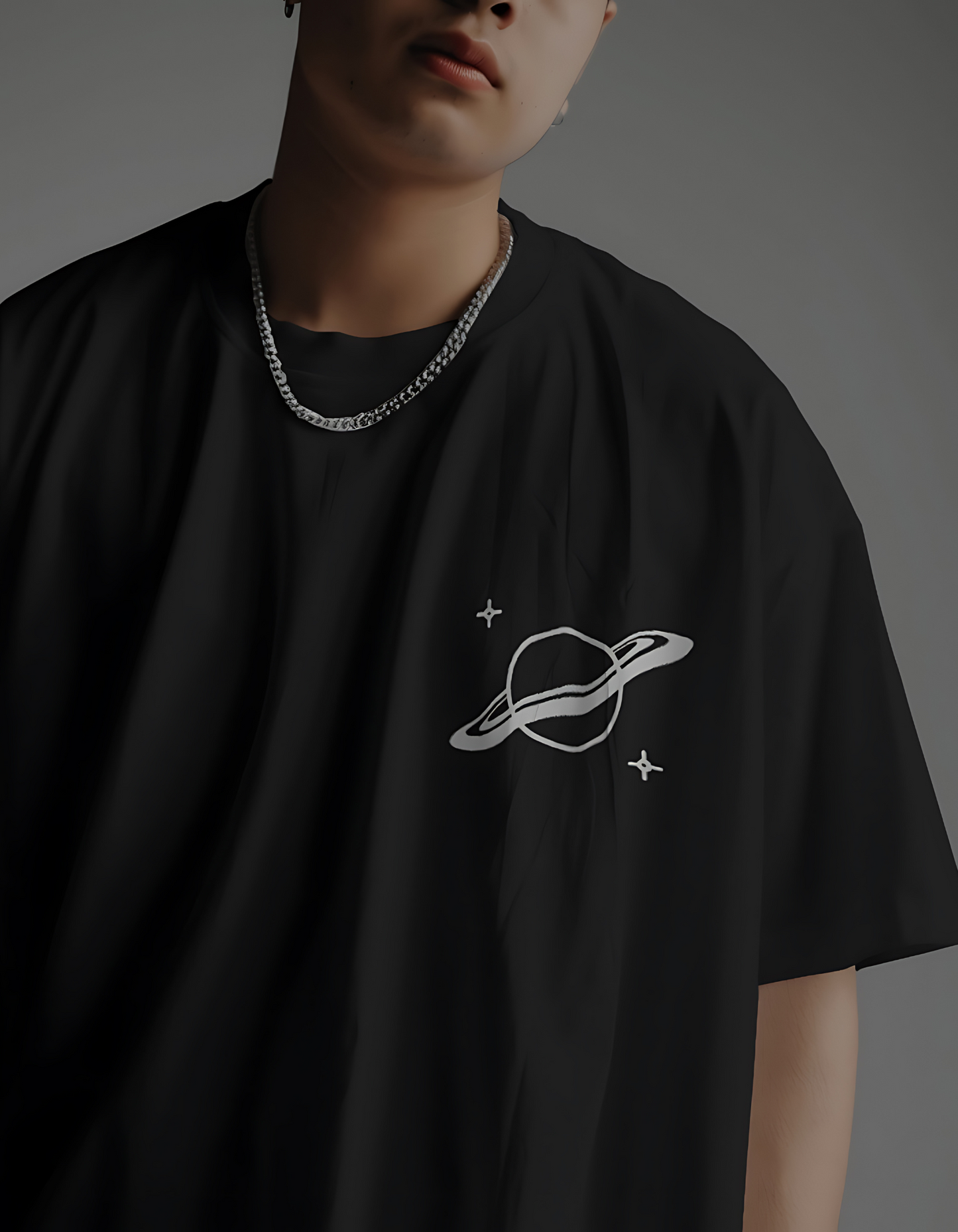 Galactic Eclipse Oversized Black Tee