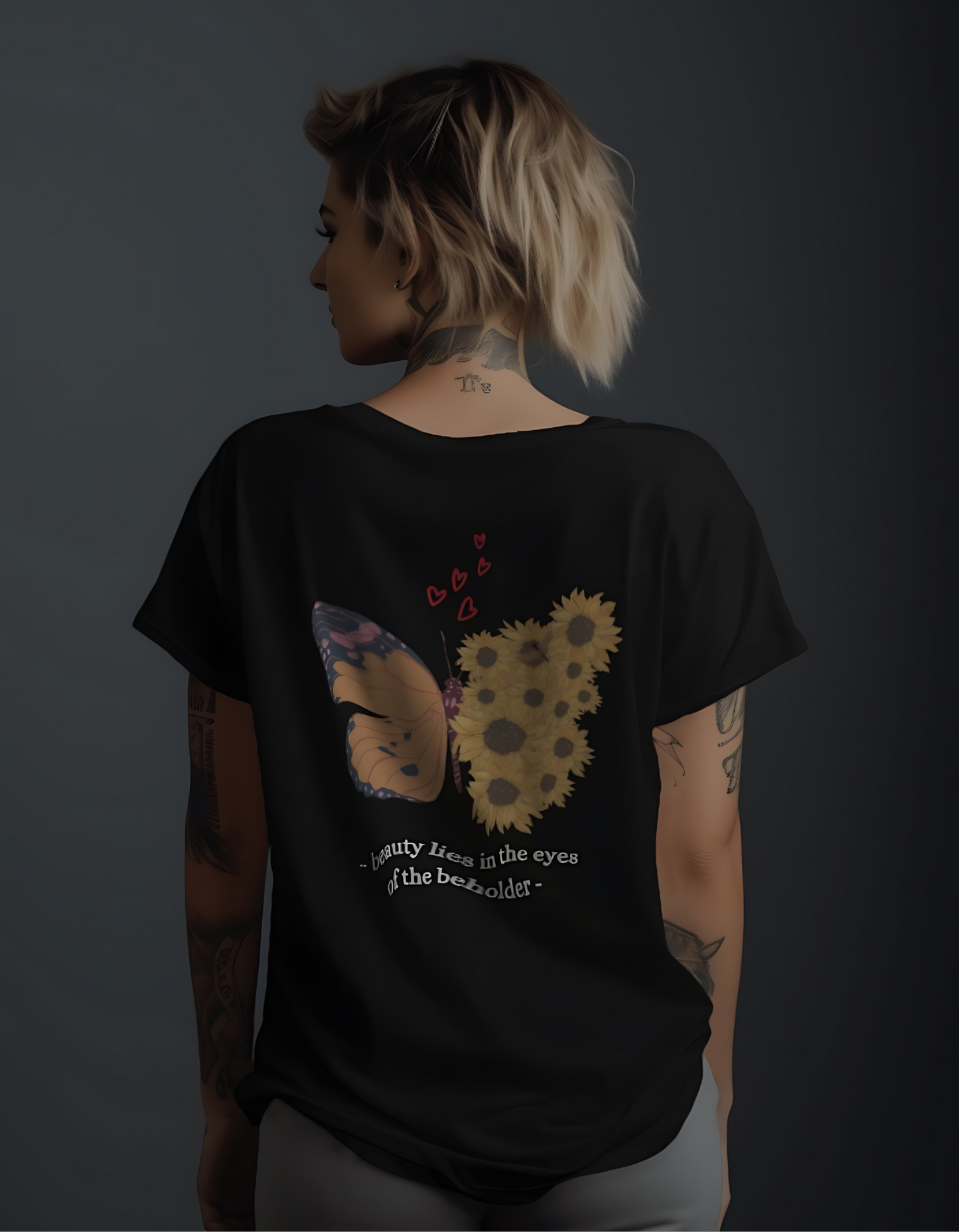 Floral Butterfly Oversized Black Tees