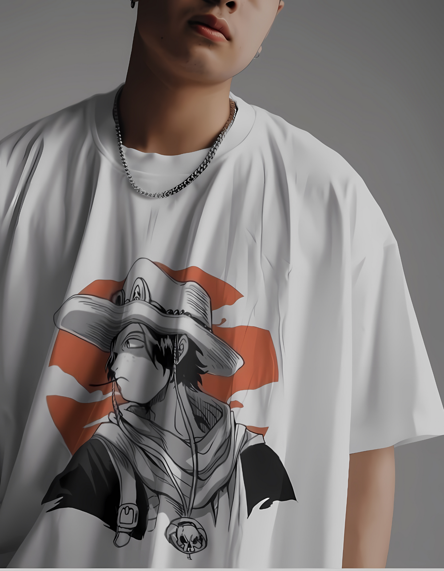 Fire Fist Ace Oversized White Tees