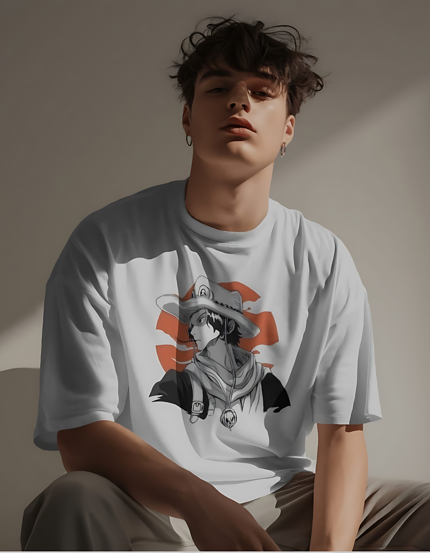 Fire Fist Ace Oversized White Tees