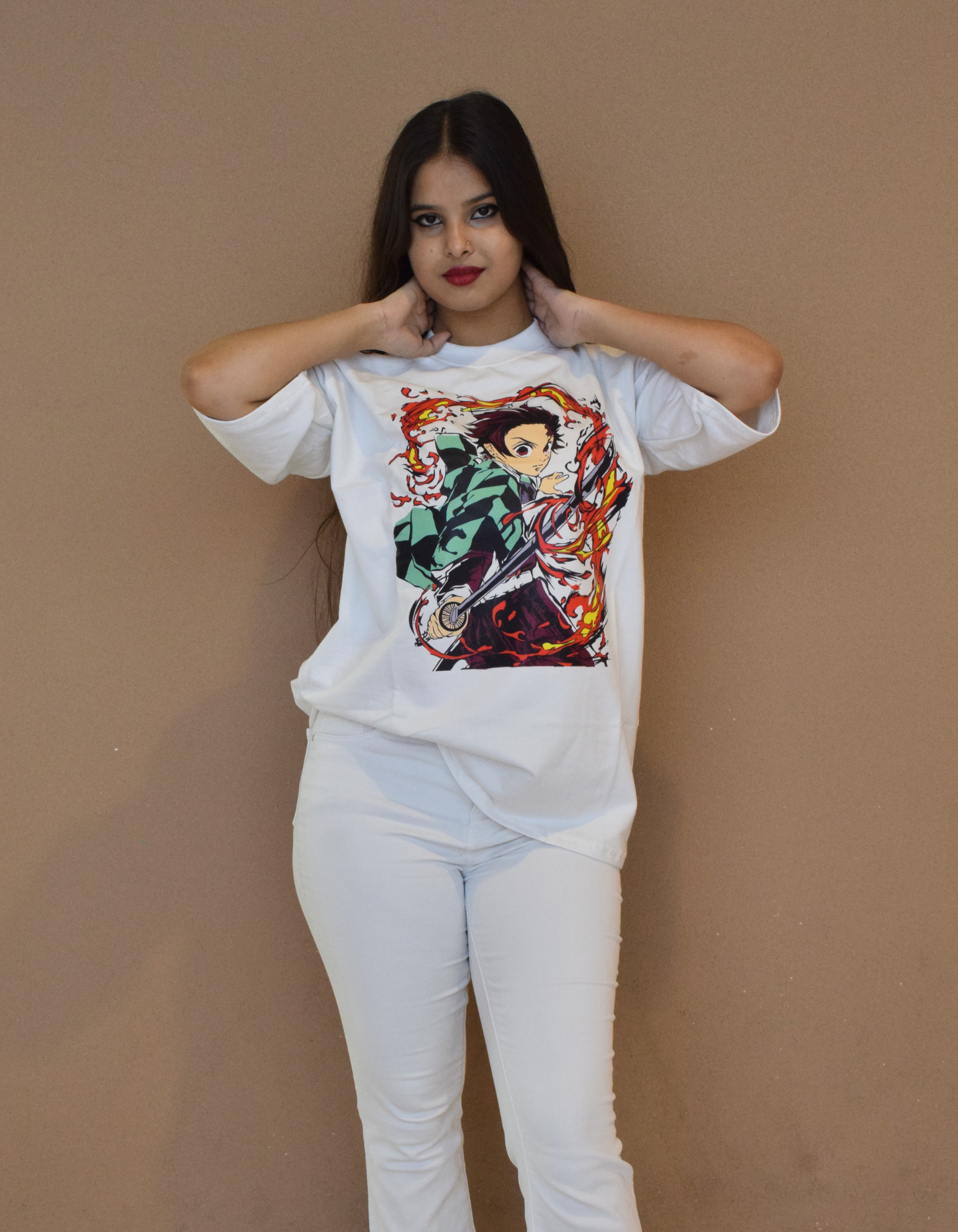 Tanjiro Demon Slayer Edition Oversized White Tees