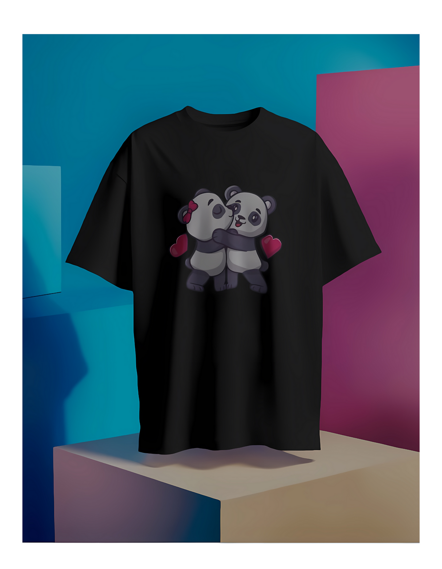 Cute Panda Black Oversized Tees