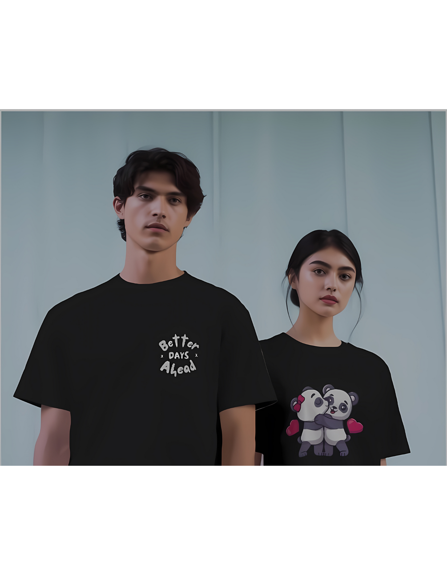 Cute Panda Black Oversized Tees